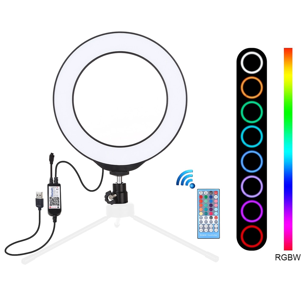 Lumière vidéo Dimmable LED Selfie anneau lumière USB anneau lampe photographie lumière froid trépied boule tête et télécommande pour en direct