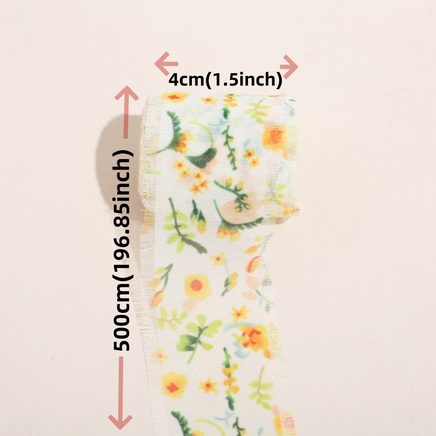 1 Roll 5m*4cm Frayed Edged Satin Handmade Printed flowers Chiffon Silk Ribbon For Wedding Bouquets Birthday Party DIY Decoration