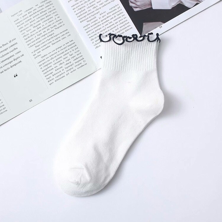 Calcetines mujer divertidos crossfit niña altos cortos largos antideslizante Calcetines con volantes kawaii para mujer, ropa de calle de algodón, color blanco, estilo coreano: 2