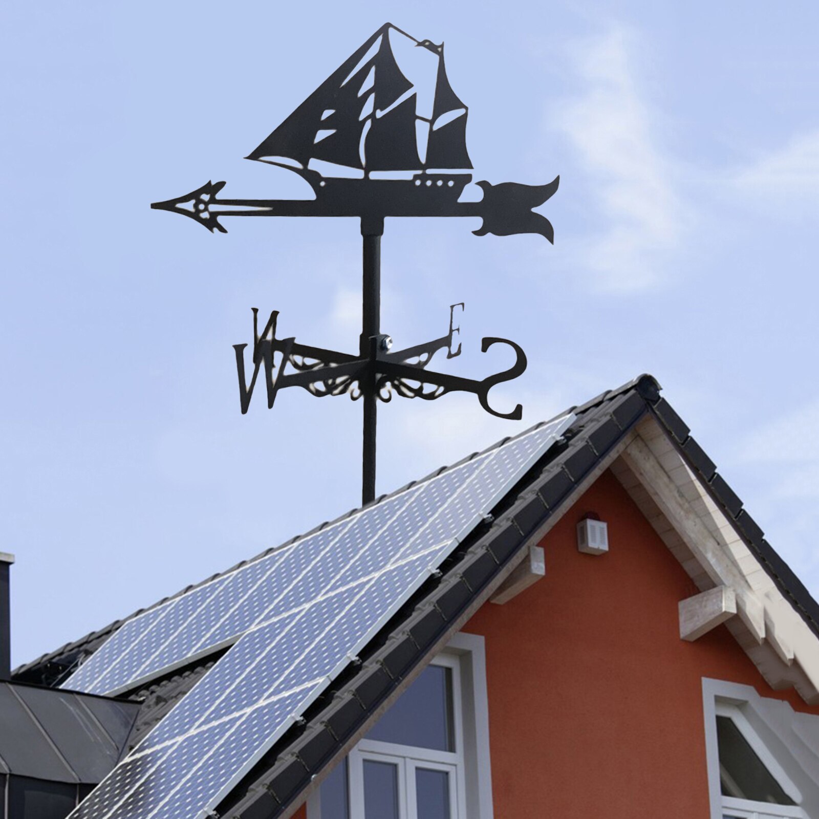 Iron Angler Shape Wind Vane Roof Mount Wind Direction Indicator Farm Weathervane Yard Ornament