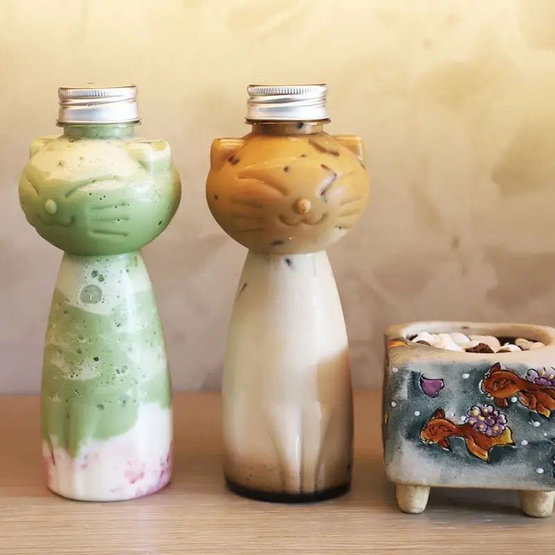 Kawaii kattevandflasker til mælk, te, kaffe, juice, bærbar drikkekop, hjem gennemsigtig juicing, drikkevareflaskeforsyninger