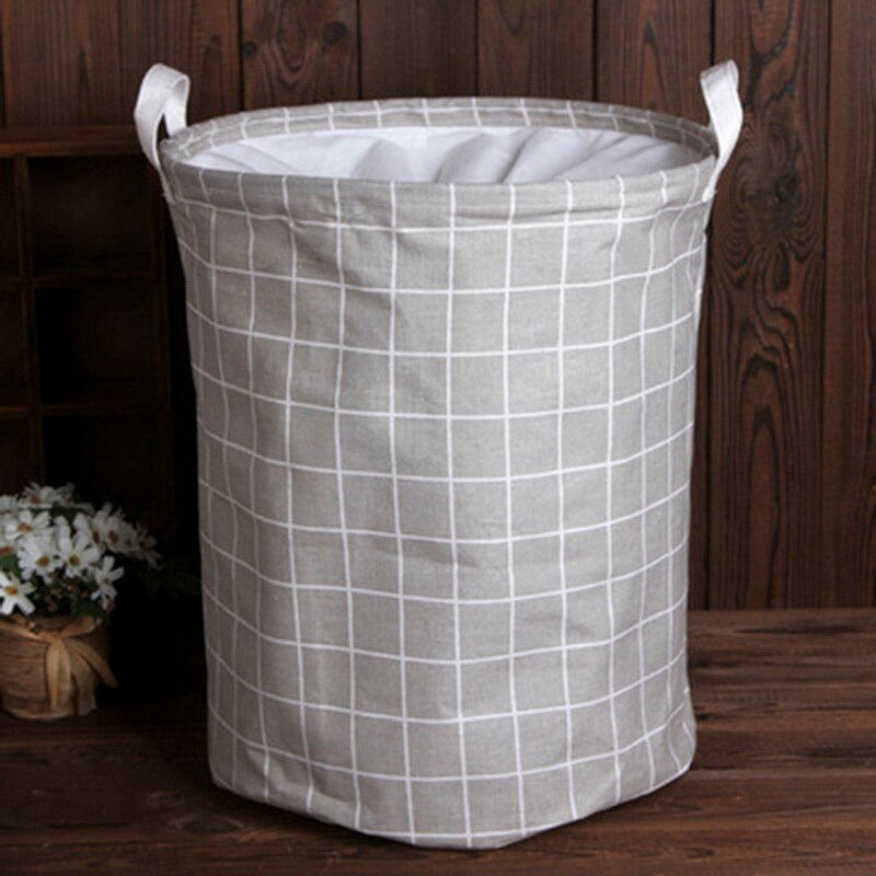 35cmx45cm Folding Drawstring Port Dirty Clothes Laundry Basket for Toy Clothing Storage Bucket Laundry Organizer: Plaid gray 35x45cm