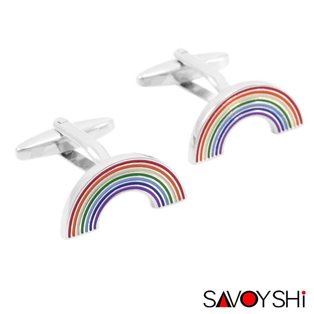 Savoyshi novidade arco-íris abotoaduras para homens camisa manguito bottons de alta qualidade esmalte manguito links moda presente marca jóias