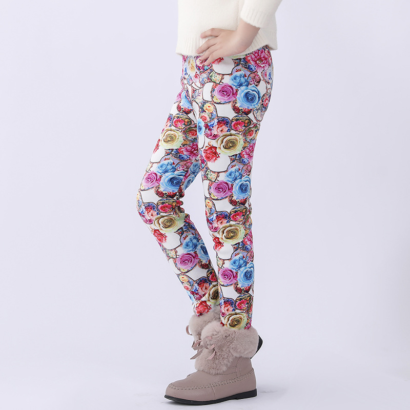 Leggings con estampado Floral para niños y niñas, pantalones pitillo cálidos para Primavera, invierno,: B-Rose