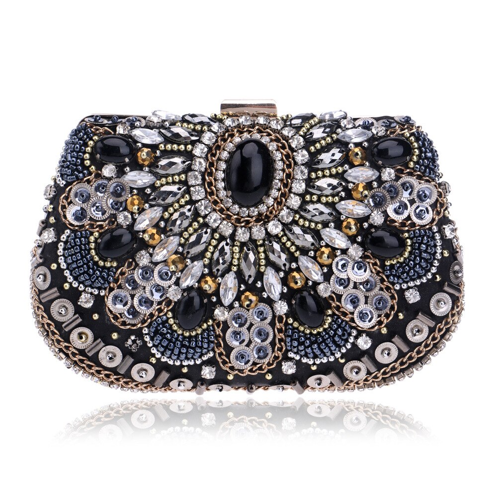 Rhinestone Diamond Evening Bag Women Black Shell Hand Bag Bridal Wedding Party Purse Ladies Crystal Bead Day Clutch Chains bag