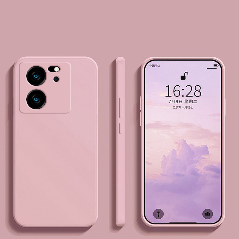 Coque de téléphone carrée en silicone liquide pour Xiaomi, coque arrière souple, couverture de luxe, Mi 13T, Mi 13 T Pro, Mi 13T Pro, 5G: silicium / Rose