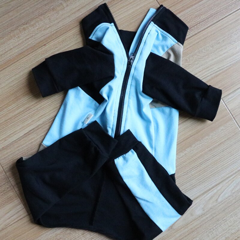 Kæledyr hund jumpsuit tynd bomuld hvalpetøj blå sort splejsning overalls langærmet pyjamas til små hunde puddel sweatshirt