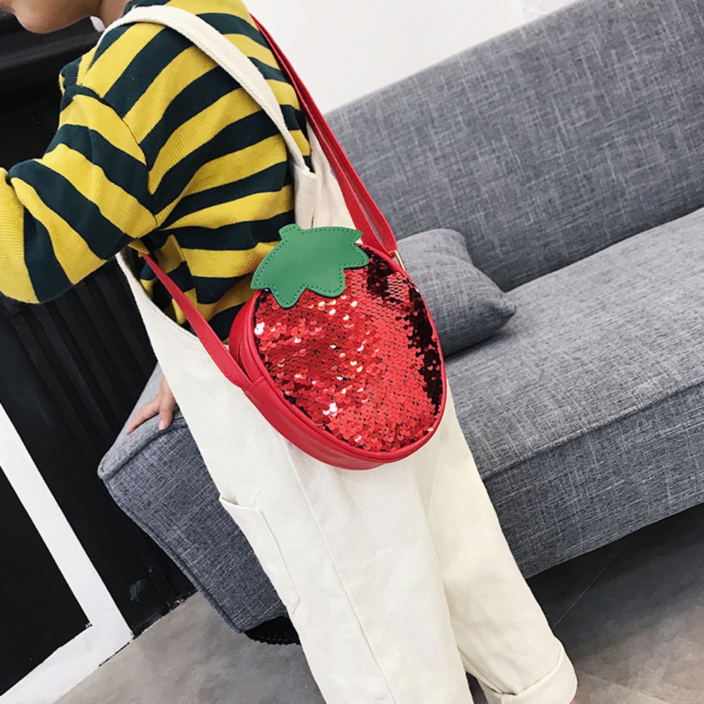 freundlicher freundlicher Pailletten Erdbeere Ananas Crossbody Handtaschen Mädchen PU Runde Bote Schulter Tasche Handtaschen Obst Taschen