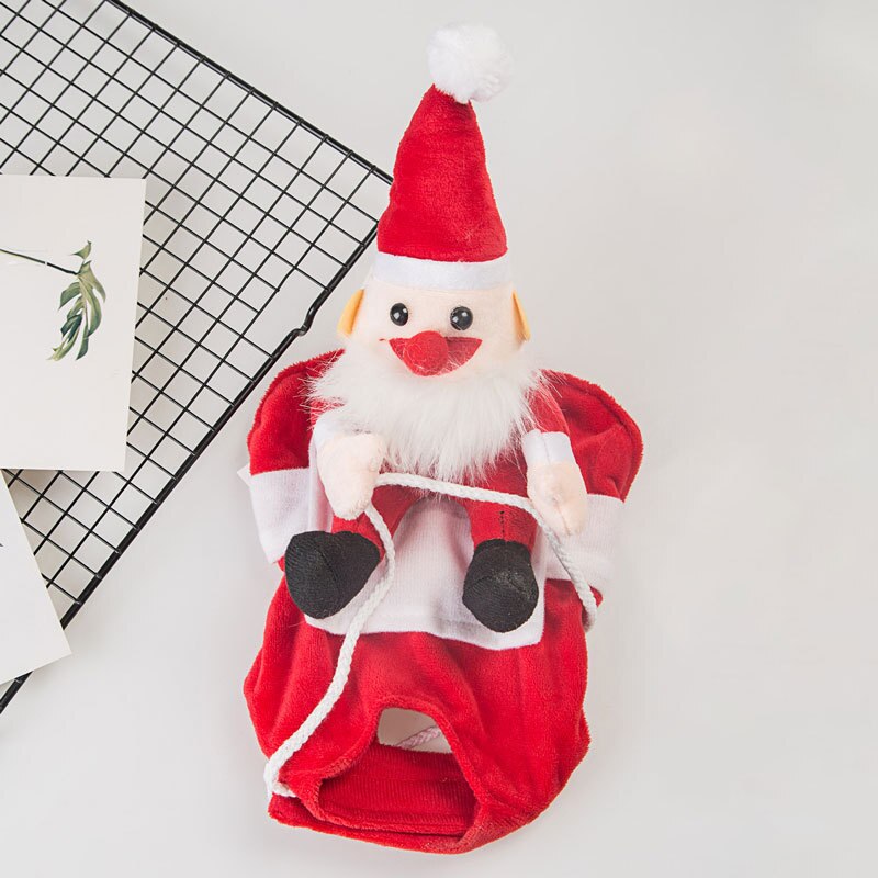 Cute Santa Claus Riding Deer Dog Costume Warm Dog Pet Christmas Transformed Cloak Shawl Lovely Santa Claus Riding Deer Dog
