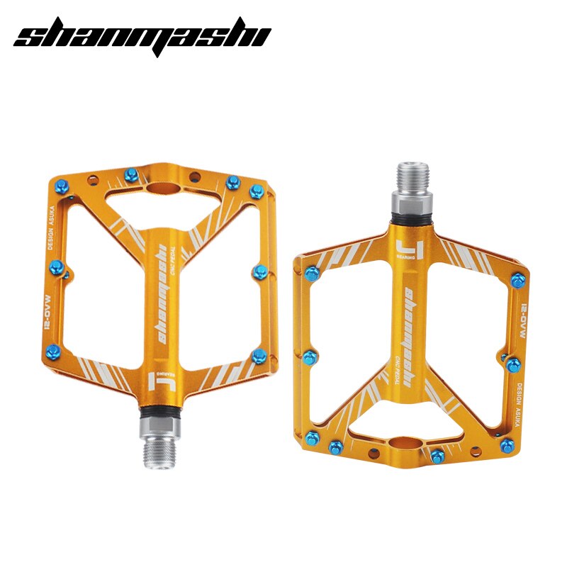 SMS S1 Fahrrad Pedale 8 Lagerbier Breite Nicht-Unterhose Luftfahrt Aluminium Legierung Fahrrad Pedal Ultra-dünne MTB Pedal Mit Fesseln: Gold