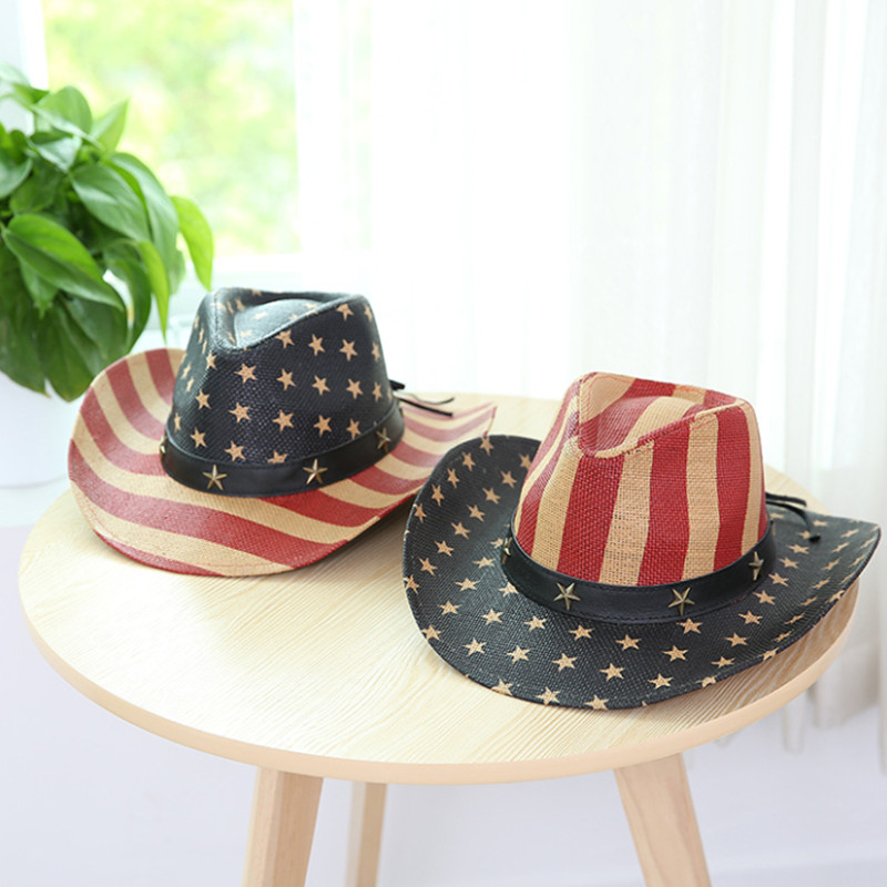 Cowboy Hoed Amerikaanse West Gekruld Stro Hoed Panama Cowboyhoed Top Hoed Persoonlijkheid Ster Cowboy Zonnehoed Jazz Hoed