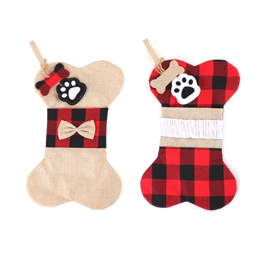Plaid Kerstsok Opknoping Puppy Pet Hond Botten Thuis Decor Kous Met Grote Poot Voor Xmas Decoraties Kerst Bag