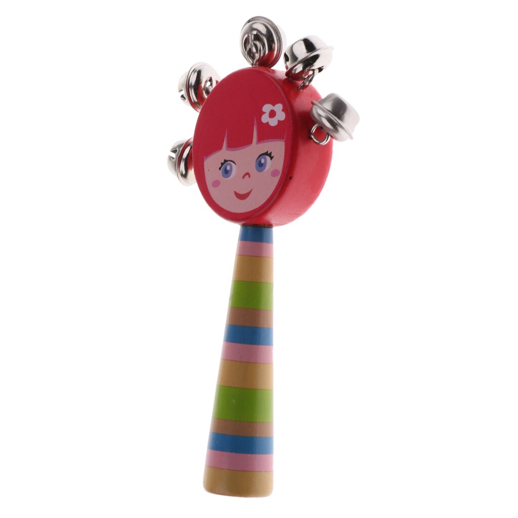 Bambino Suono di Gioco di Legno Sveglio Mano Jingle Bell Sonaglio Tamburo Bambini Strumento Musicale Giocattolo Inerente Allo Sviluppo di-Rosso