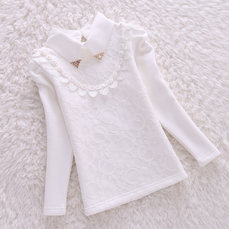 Autumn girls blouse children clothes school girl blouse cotton lace child shirts blusas kids clothes pink white 3-14Y