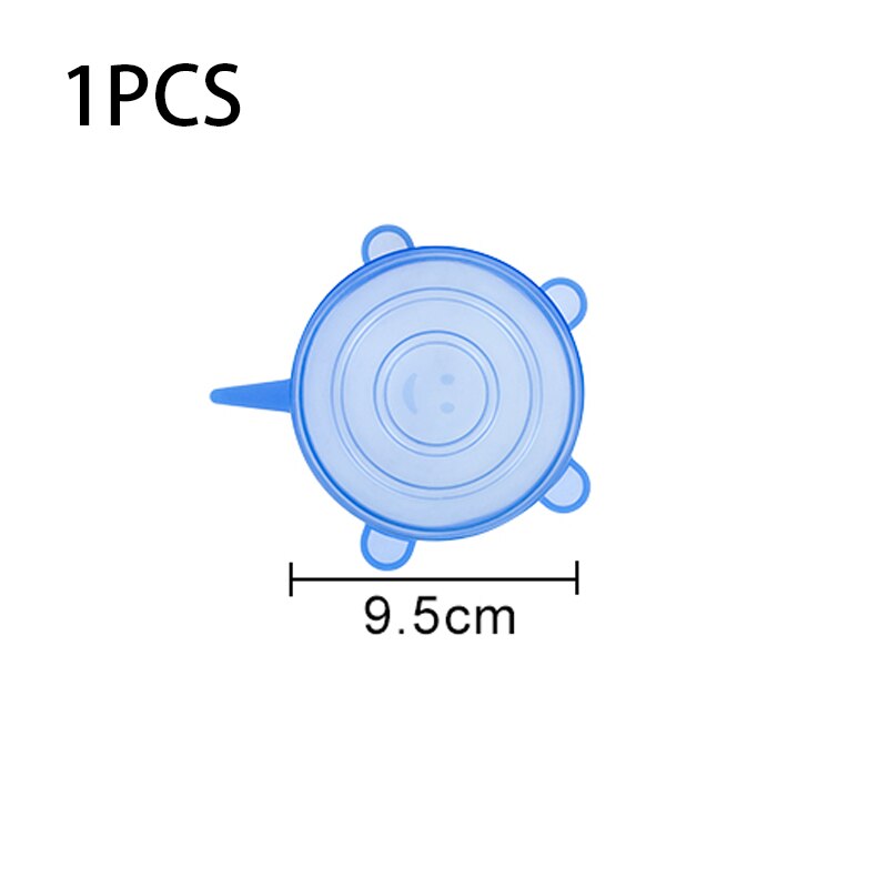 6 stuks/partij siliconen rekdeksels universele siliconen voedselfolie kom pot deksel herbruikbare siliconen afdekdeksels mf: 1 stuks 9.5cm stuks