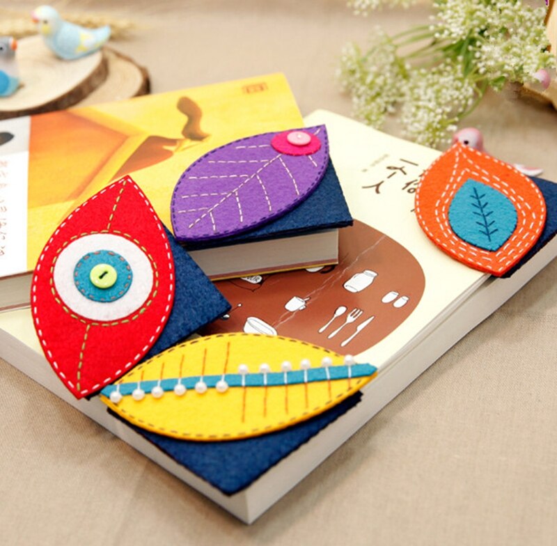 4Pcs/set Leaves Literary Bookmarks Felt DIY Material Package Non-woven Felt Bookmarks Simple DIY Exercise For Children & Girls