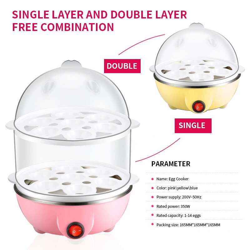 Double-Layer Egg Cooker Automatic Power-Off Steamer Stainless Steel Multifunctional Mini Steamer Poacher Kitchen Cooking Tool