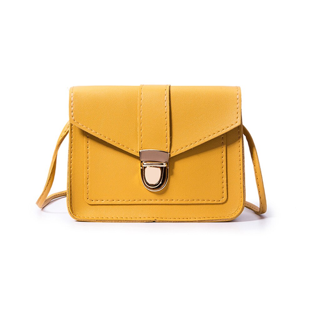 Vrouwen Crossbody Gesp Zakken Vrouwelijke Kleine Effen Kleur Messenger Schoudertas C66: YELLOW