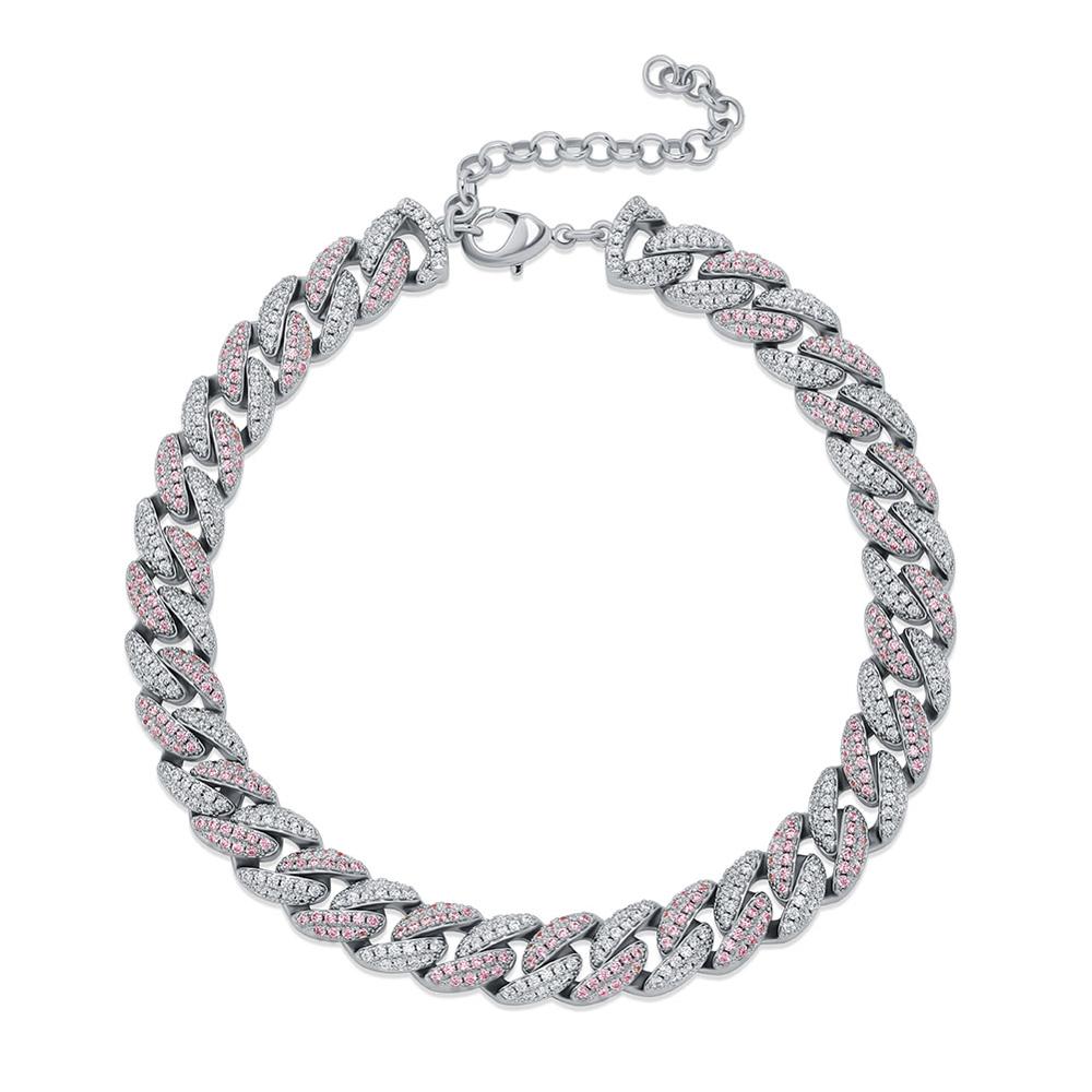 TOPGRILLZ 4 millimetri Cubano Catena Cavigliera Ghiacciato Cubic Zirconia Cavigliera Girocollo Con 2 Pollici A Catena Regolabile Hip Hop Dei Monili di Fascino per il Regalo: Silver and Pink