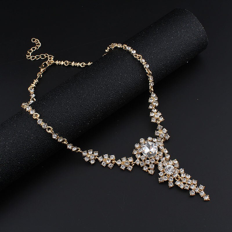 Jiayijiaduo Bruiloft Sieraden Sets Bruids Ketting Set Voor Vrouwen Kleding Accessoires Sieraden Lange Oorbellen Kristallen Sieraden