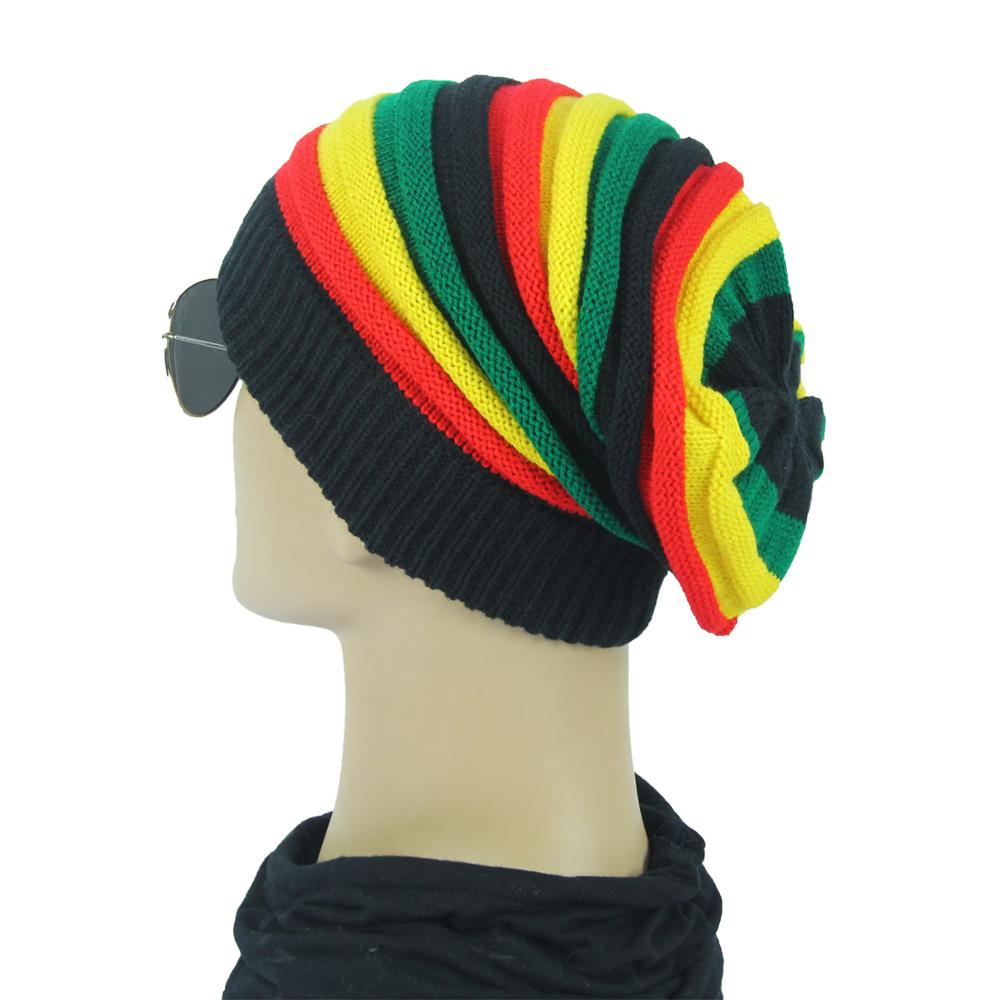 Bonnet Rasta pour hommes et femmes, Bonnet tricoté pour dames, style Hip Hop, Patchwork, à rayures, Ski, Hiver: yellow green