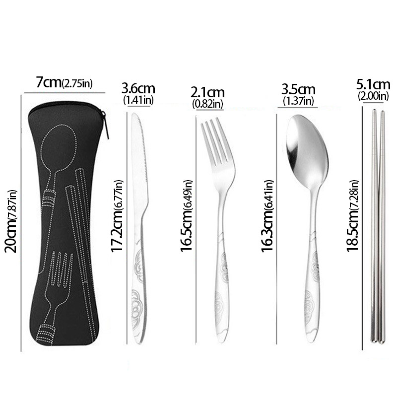 Edelstahl-Geschirrtasche, waschbar, mit Reißverschluss, Besteckset-Koffer, tragbare Tasche für Abendessen, Haushaltswerkzeug, Reisen, Camping, Löffel