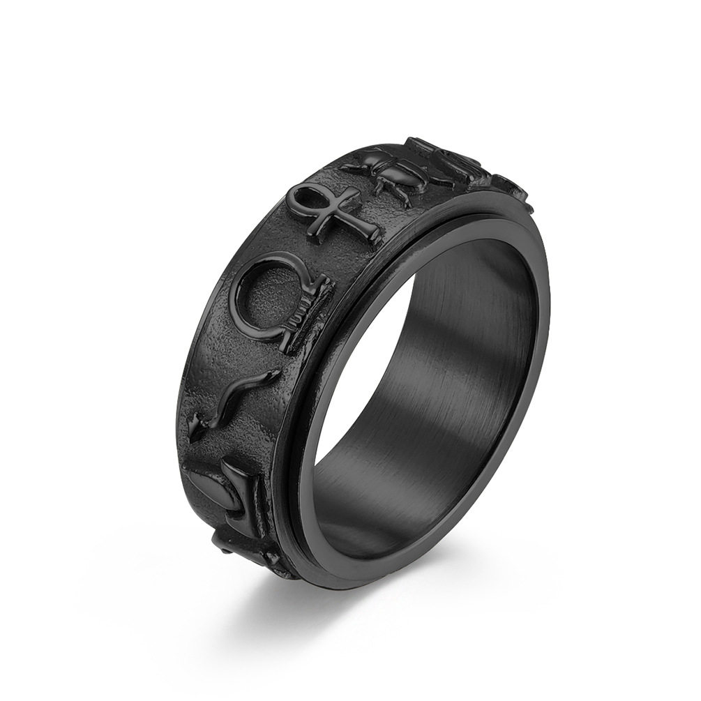 Bague symbole égyptien ancien pour hommes et femmes, Vintage, mystérieux, en acier inoxydable, Punk, bague de Protection, amulette, bijoux: 6 / Black