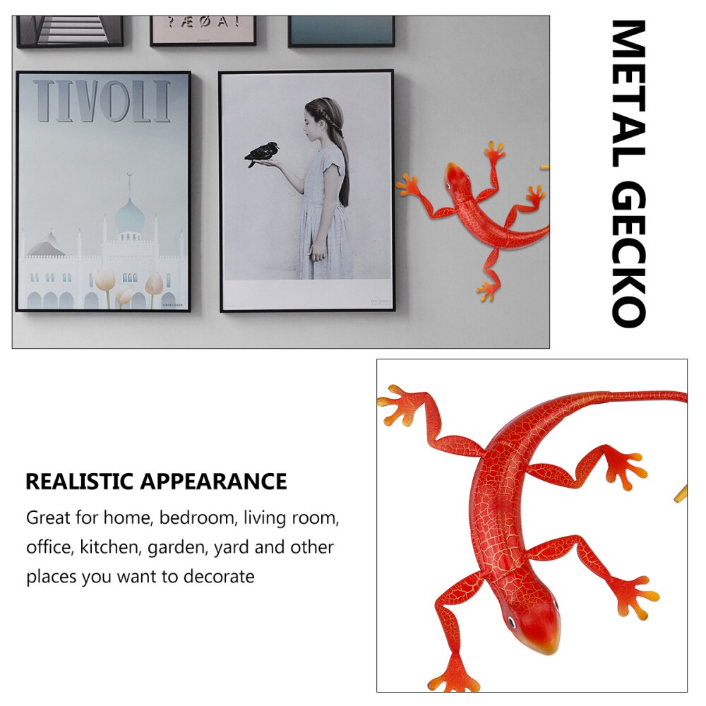 1Pc Metal Gecko 3D Wall Art Sculpture Decor Indoor Outdoor Hanging Ornament