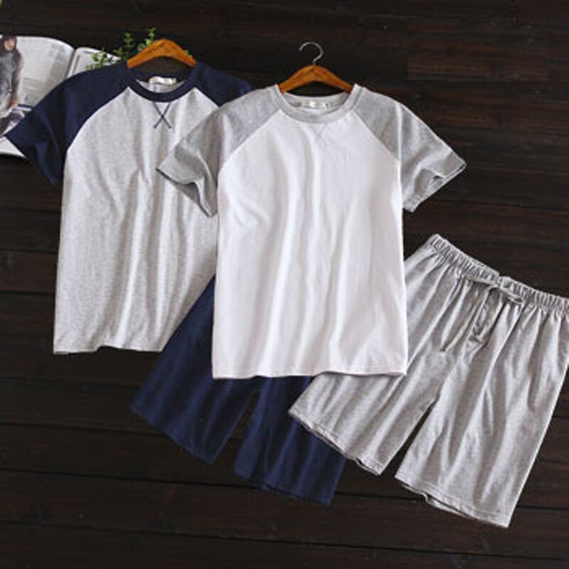 Pantalones cortos de algodón de estilo fino para hombre, 100% de manga corta, para el hogar, traje de pijama a juego de Color coreano, ropa de casa informal
