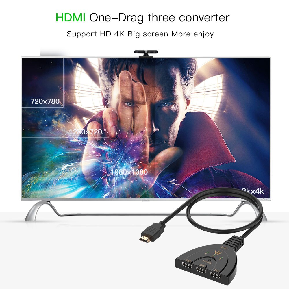 Robotsky 3 Port 4K HDMI Splitter Switch 3in1 hdmi adapter 1080P Switcher for HDTV DVD Xbox PS3 PS4 laptop & PC