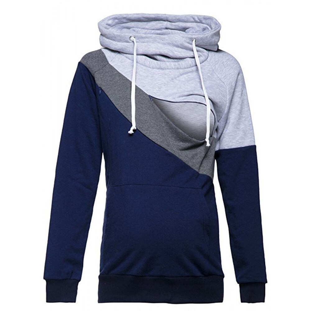 Plus Size S-2XL Womens Breastfeeding Maternity Nursing Hoodie Sweatshirt Long Sleeve Patchwork Zipper Pullover Top: colors02 / XL