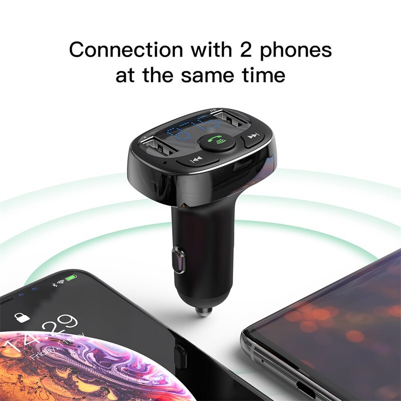 Baseus Usb Auto Oplader Voor Mobiele Telefoon Dual Usb Auto Opladen Handsfree Bluetooth Fm-zender Voor Iphone Xiaomi Samsung