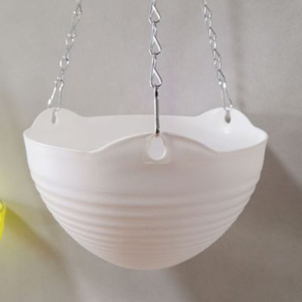 Plastic Hanging-Basket Flower Pot with Chain Home Garden Balcony Macrame Plant Hanger Planters Decor SMD66: White
