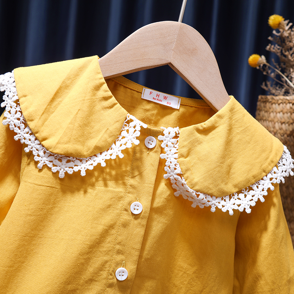 Blusa de algodão para bebês meninas, camisa branca para crianças manga comprida para escola primavera e outono