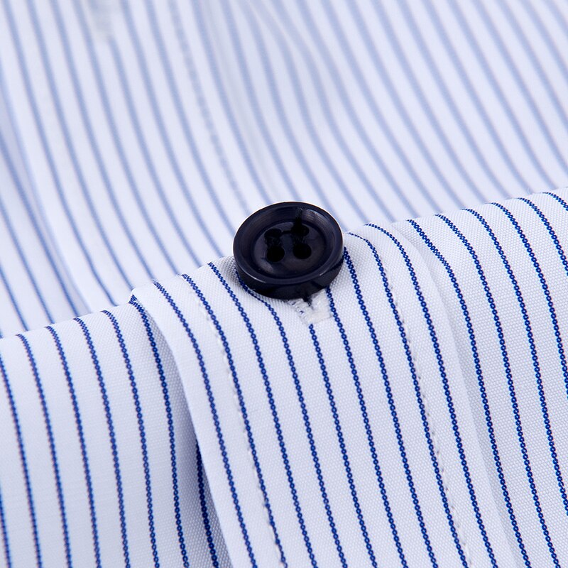 Mens Contrast Collar and Cuff Shirts Long Sleeve Striped Business Formal Shirts Men Dress Shirt Slim Fit White Collar