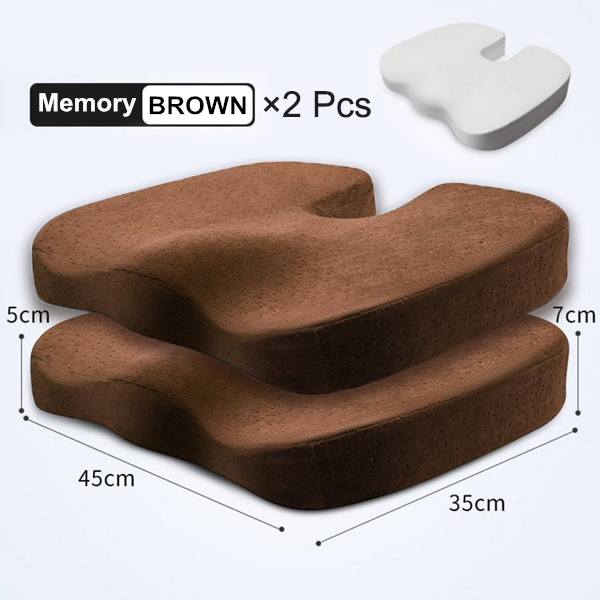 Purenlatex 45*35*7 U-vorm Trage Rebound Zachte Memory Foam Bank Bureaustoel Heupen Kussen Zitkussen pad Lumbale Stuitbeen Beschermen: Brown Memory 2Pc Set