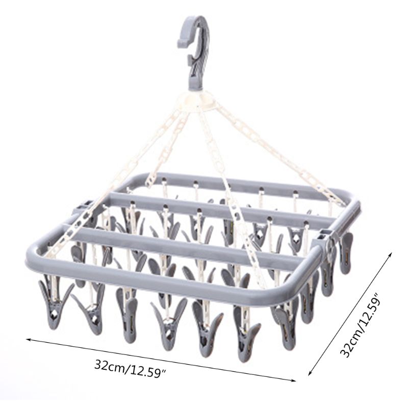 Foldable 32 Peg Windproof Clothes Hanger Dryer Washing Line Airer Clothes Socks 203F