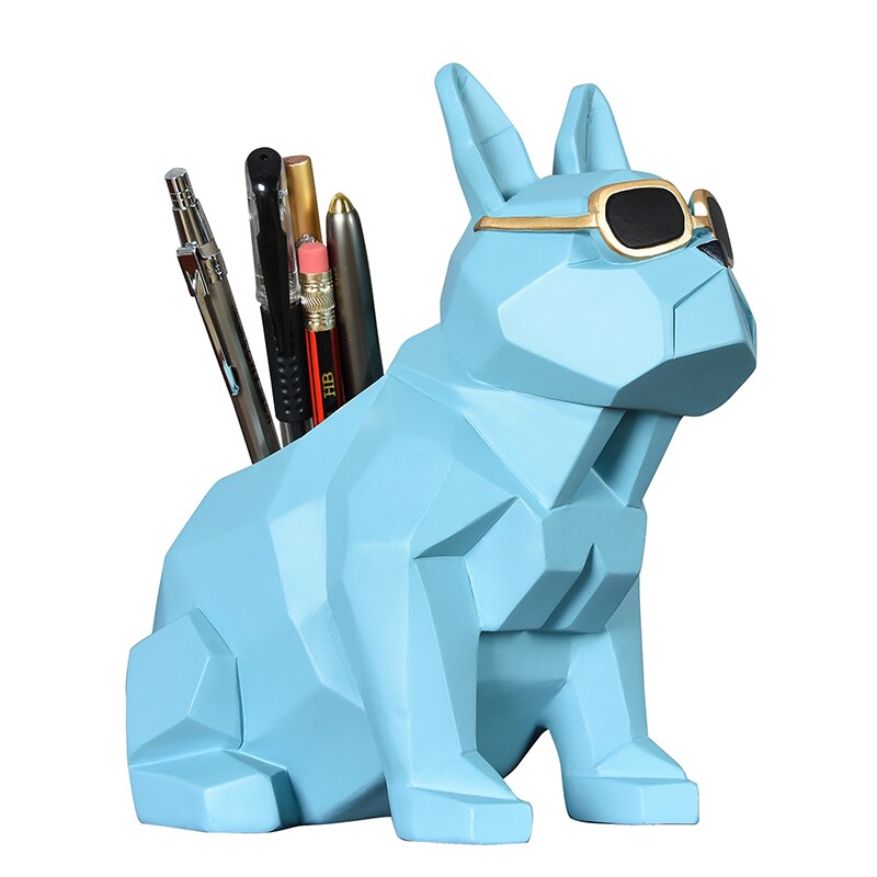 Franse Bulldog Potlood Vaas Beeldje Hond Dier Pen Houder Standbeelden Kunst Sculptuur Hars Ambachten Thuis Desktop Decoratie Kantoor R520