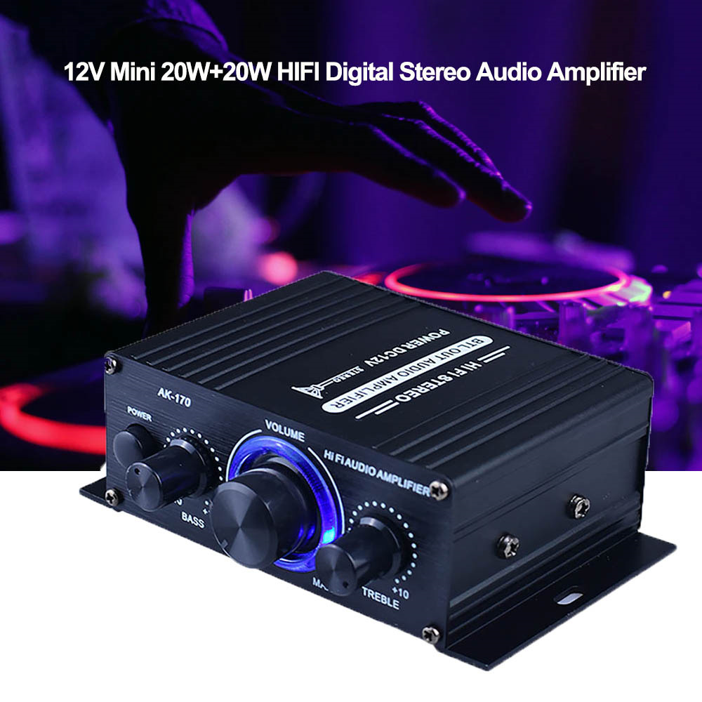 AK170 12V Mini 40W 20*20W HIFI cyfrowy stereofoniczny wzmacniacz audio do samochodu AMP Amplificador Radio FM mikrofon samochodowe kino domowe
