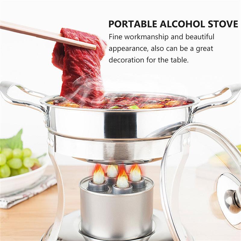 1 Set Stainless Steel Pot Stove Portable Alcohol Stove Stainless Steel Self-Service Pot Stove For Home Outdoor Travel