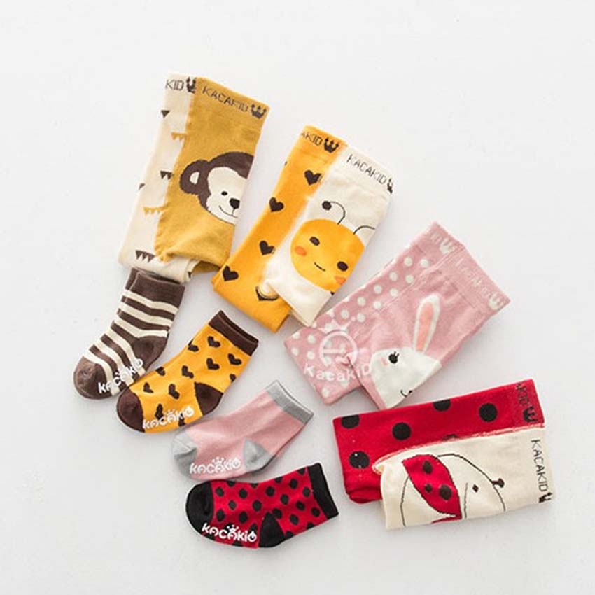 2Pcs/Set Boys Girl Harem Leggings Pants Sock Sets Cotton Cartoon Monkey Rabbit Ladybird Trousers Baby Pants Autumn Kids Clothing