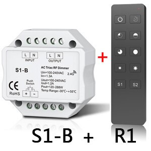 S1-B 2.4GHz RF Wireless Remote R1 100-240VAC Input voltage;Output 100-240VAC 1A Push Dimmer Switch Led Triac Dimmer Controller: S1-B and  R1