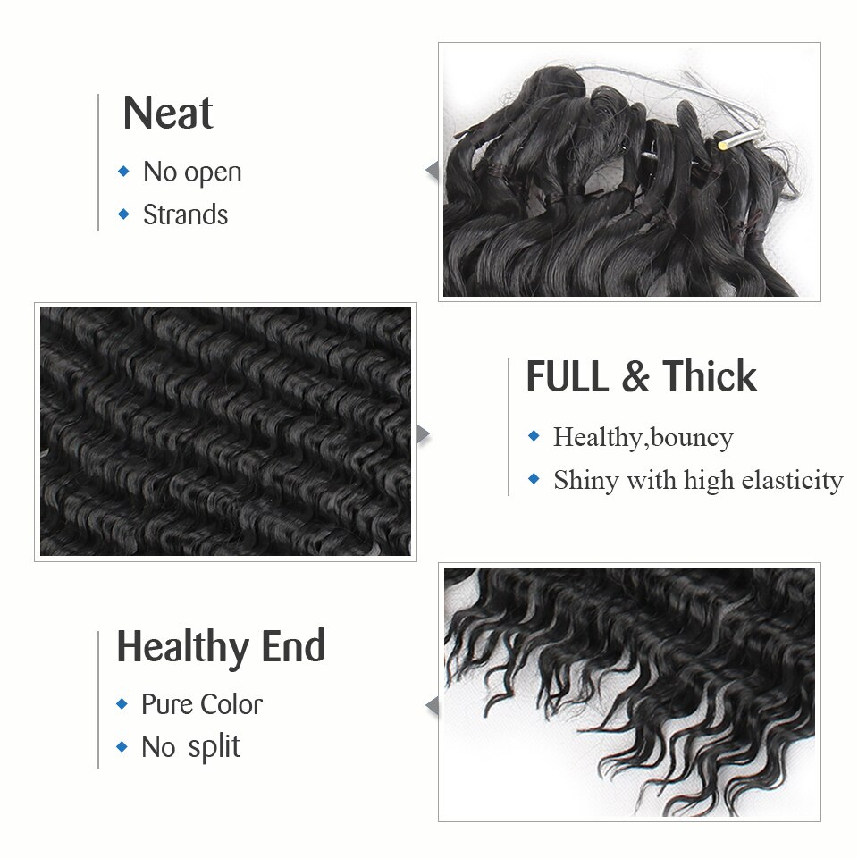 Leeven 18''75g/pack Black Deep Wave Hair Synthetic Braiding Bundles Hair Extension Crochet Braids Hair For Women