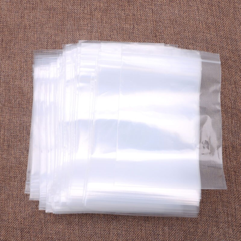 100 pcs Plastic Bags white Grip Self Press Seal Resealable Zip Lock Clear Cookie Cake Candy Bags: 7 x 10 cm