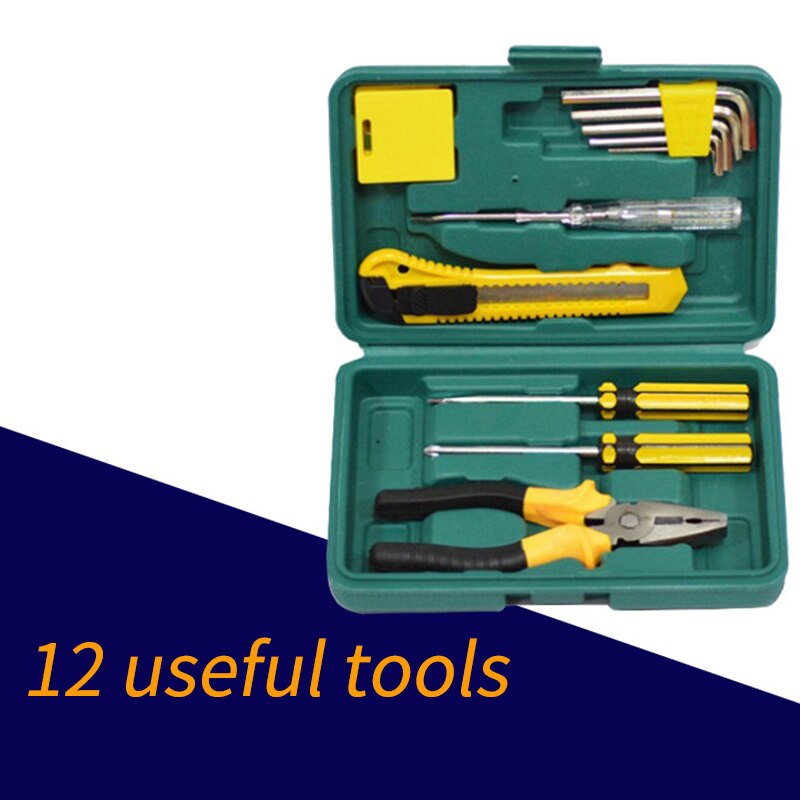 Tool Set Auto Repair Mixed Tool Combination Package Hand Tool Kit with Plastic Toolbox Storage CaseScrewdriver pliers ruler