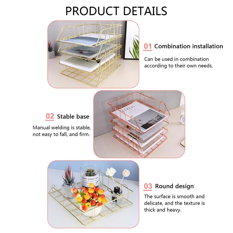 XX9A Practical Paper Letter Metal Tray Stackable File Organizer Paper Sorter Desktop Holder for Mails Letters Space Saving