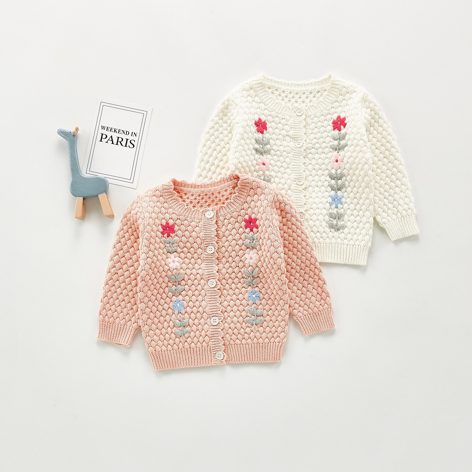 Hösten baby handbroderad stickad tröja kappa topp all-match cardigan småbarn flicka vinterkläder