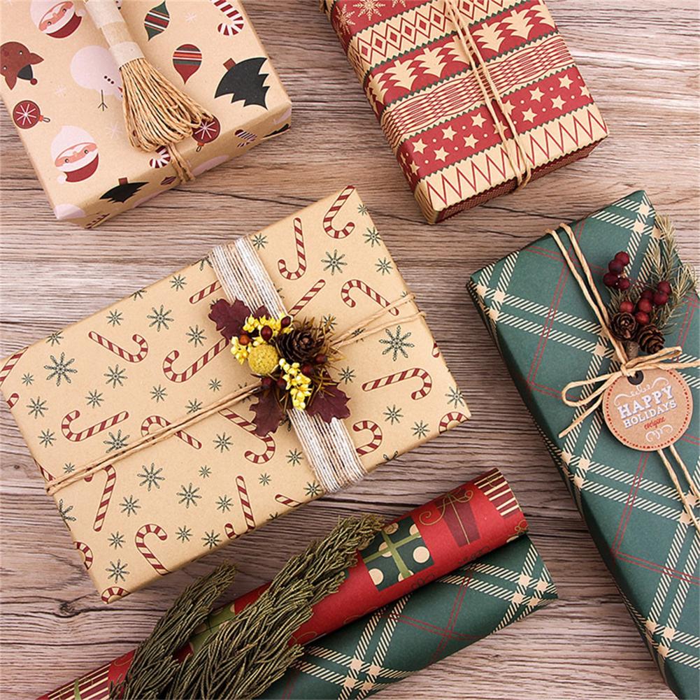 6Pcs Christmas Wrapping Paper Useful Trendy Christmas Wrapping Paper Universal Smooth Surface Kraft Wrapping Paper