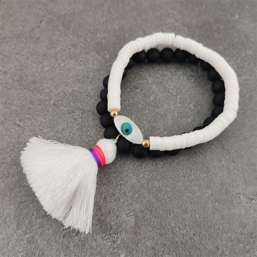 Boho Lucky Evil Eye Armbanden Voor Vrouwen Witte Kleur Handgemaakt Rubber Touw Gouden Armband Sieraden Kwast Armband Vrouw: Blue White Zinc Plated