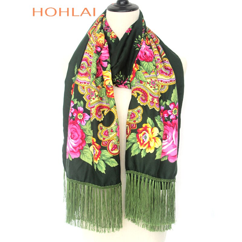 Foulard Long Femme à Franges - Imprimé Floral - Mélange Coton - Plus de 175cm